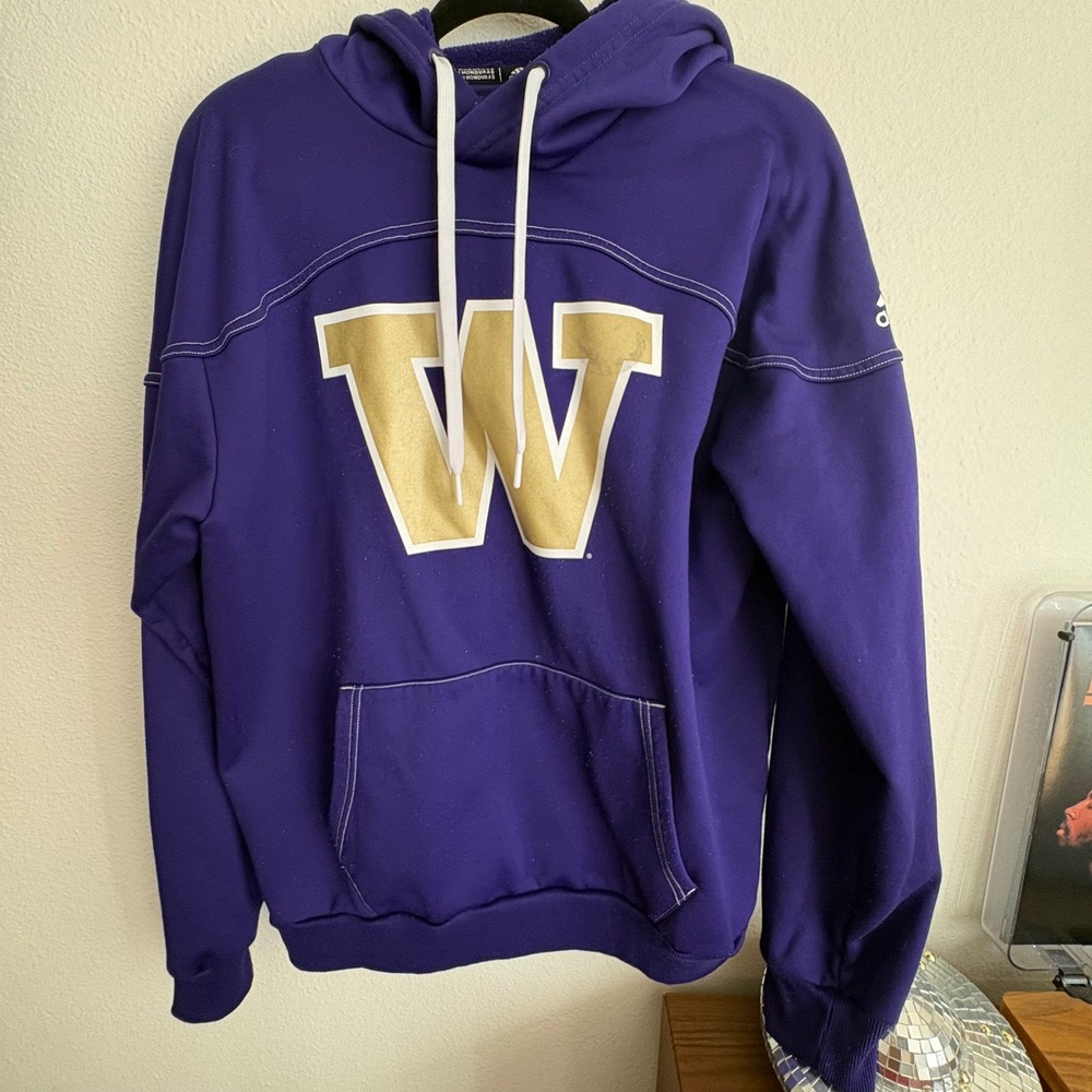 Adidas University of Washington Huskies Purple Gold Hoodie Mens Medium W Graphic